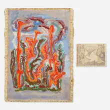 Wally Strautin, two works, 1952, gouache and watercolor on paper, ink and watercolor on vellum