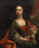 Portrait of a girl, seated three-quarter length, with a lamb before a landscape by English School, oil on canvas, sold Sep 2022