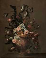 Anne Vallayer-Coster, Roses, tulips and other flowers in an urn, oil on canvas