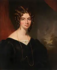 Portrait of Amelia Frances Pellat in a black dress and gold chain, a landscape beyond by John Watson Gordon, oil on canvas, sold Sep 2022