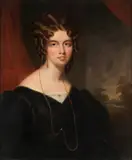 Sir John Watson Gordon R.A., Portrait of Amelia Frances Pellat in a black dress and gold chain, a landscape beyond, oil on canvas