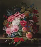 J. Panneel, Still life of flowers and fruit, oil on canvas