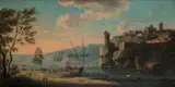Alessandro Grevenbroeck, A Mediterranean harbour scene with fishermen on the shore, oil on canvas