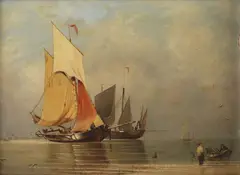 French craft off Quillebeuf by Ra Edward William Cooke, oil on board, sold Sep 2022