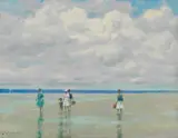 Andre Gisson, Figures at low tide at Roanoke Point, Suffolk County, America, oil on canvas