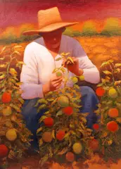 Gary Ernest Smith, Picking tomatoes, oil on canvas