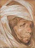 Jules, Portrait of an Algerian woman wearing a headscarf, coloured chalks