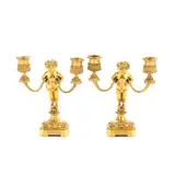 Henry Dasson, pair of late 19th century gilt bronze dwarf figural candelabra, gilt bronze