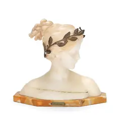 Professor Antonio Garella, sculpted  alabaster, bronze and marble bust of 'Posie', alabaster