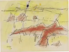 Lyonel Feininger, composition in red, yellow and black, 1950, Aquarell, Kohle und Tuschfeder auf Bütten (Wasserzeichen: Montgolfier France)