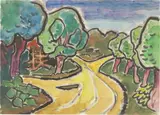 Karl Schmidt-Rottluff, Weiden am Weg, 1955, Aquarell und Tuschpinsel auf genarbtem Velin
