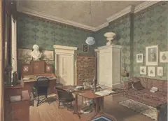 Eduard Gaertner, Zimmer des Direktors im Joachimsthalschen Gymnasium“ (Berlin), 1857, Aquarell und Deckweiß über Bleistift auf chamoisfarbenem Velin (Wasserzeichen: J Whatman)