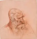 Otto Dix, Bärtiger Bauer III, 1939, Tuschfeder, Rötel und Silberstift auf rosa grundiertem Bristol-Karton