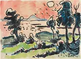 Karl Schmidt-Rottluff, Lebasee mit Lontzkedüne (Haffufer mit Bäumen), 1934, Aquarell und Tuschpinsel auf Bütten