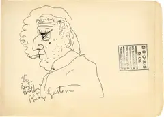 Philip Guston, Ohne Titel (Selbstportrait), Tinte und Stempel auf Papiertüte
