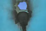 Otto Piene, Ohne Titel, 1972, Feuergouache auf dreilagigem, blau grundiertem Karton, gerissen und collagiert