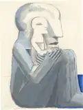 Horst Antes, Sitzende graue Figur mit Kind, 1978, Gouache über Bleistift auf leicht genarbtem Velin
