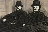 C. O. Paeffgen, Ankunft Hindenburgs in Berlin als Reichspräsident, neben ihm Reichskanzler Dr. Luther, 1979, Acryl über Serigrafie auf Nessel