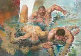 Willi Sitte, Wasserplansch, 1995, Öl auf Hartfaser