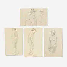 Frank Duveneck, four works, graphite on paper
