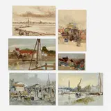 Charles John Watson, six works, graphite, watercolor, gouache, and ink on paper