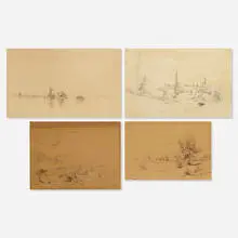 James McDougal Hart, four works, graphite on paper, graphite and chalk on paper