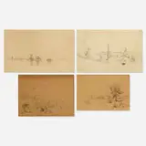 James McDougal Hart, four works, graphite on paper, graphite and chalk on paper
