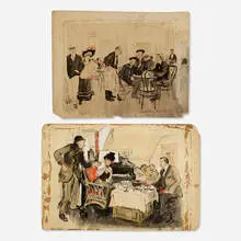 May Wilson Preston, two works, mixed media on paperboard