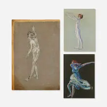 Arthur Bowen Davies, three works, pastel and charcoal on paper, chalk and charcoal on paper
