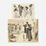 Orson Lowell, two works, 1898, ink and gouache on paper