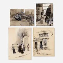 Francis Coates Jones, four works, ink and gouache on paper