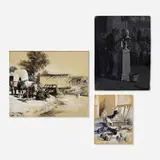 Henry Rankin Poore, three works, oil on board, watercolor, ink and gouache on paper