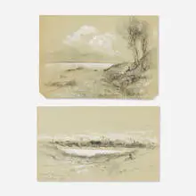 two works by John Bunyan Bristol, graphite and gouache on paper, sold Sep 2020