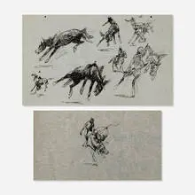 two works by Edward Borein, pen and ink on paper, sold Sep 2020