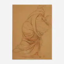 attribution Frederic Leighton, Robed Figure, charcoal and conte crayon on paper
