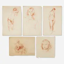 Leon Kroll, five works, conte on paper