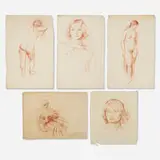 Leon Kroll, five works, conte on paper