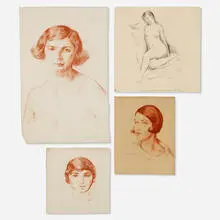 Leon Kroll, four works, 1924, conte crayon on paper, lithographic crayon on paper