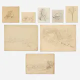 John William Hill, eight works, graphite on paper
