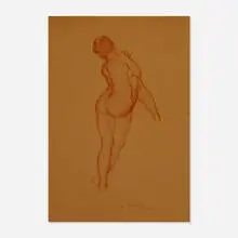 Everett Shinn, Back of Female Nude, 1906, conte crayon on paper laid to board