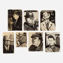 Hayley Lever, seven works (subway studies), 1940, ink on paper