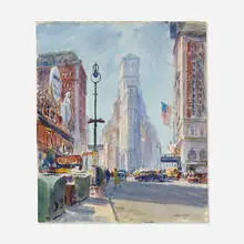 John Whorf, Summer Morning, Times Square, watercolor on paper