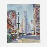 John Whorf, Summer Morning, Times Square, watercolor on paper