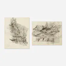 William Trost Richards, two works (of Catskill Clove), 1853, graphite on paper