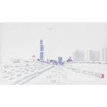 The Dan Ryan Expressway by Wesley Willis, 1982-83, ballpoint pen and colored pencil on artist's board, sold Feb 2009