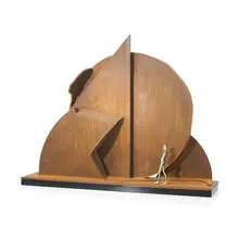 F.M. Profile Cantos by Ernest Trova, 1974, corten steel, Plexiglas, nickel-plated brass, sold Feb 2009