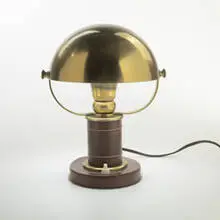 Paul Dupré-Lafon, table lamp, c. 1945, leather, brass