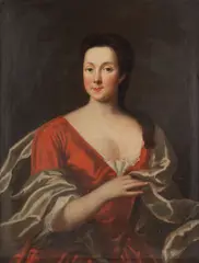 John Theodore Heins, Portrait of a lady, half-length, in a red dress, oil on canvas