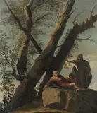 Andrea Locatelli, Figures seated at the foot of a tree, oil on canvas