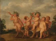 Pieter van Avont, Young Bacchus riding a leopard, oil on panel